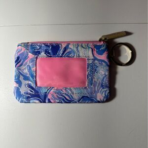 Lilly‎ Pulitzer Wallet Shade Seekers Zip ID Case Gold Tone Keychain Card Holder
